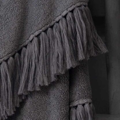 grey refined luxury towels handmade fringes