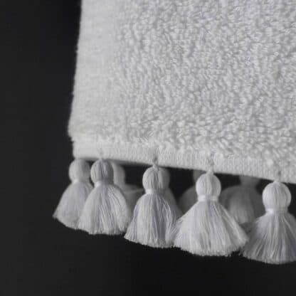 hand embroidered white pompoms bath towels
