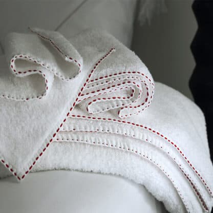 buy dark red hand-embroidered running stitch luxury white bath towels