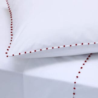 acheter linge de lit blanc avec passementerie rouge