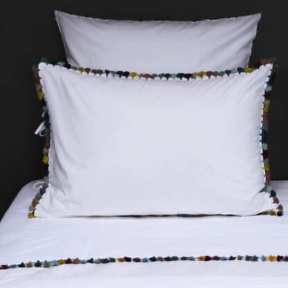 hand embroidered pompoms square pillow case