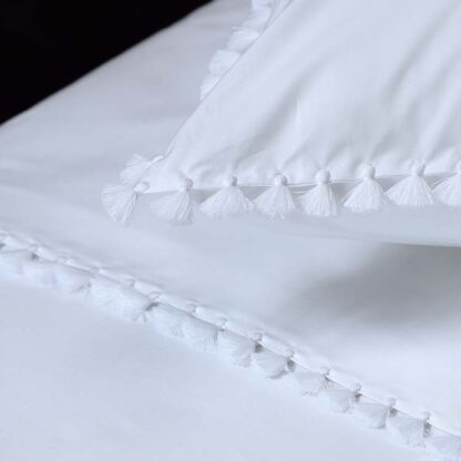 buy Bed linen with embroidered pompoms in white color handmade, ILIAS