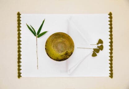 handmade olive pompons, V.Barkowski table linen