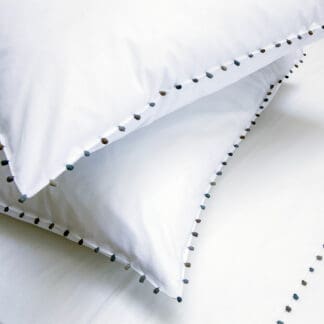 linge de lit coton peigné blanc passementerie foncée