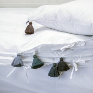buy Plain white bed linen with tassels hand-embroidered V.Barkowski