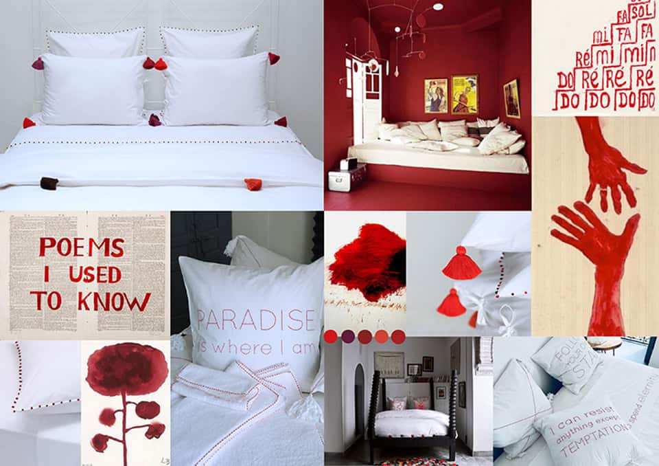 linge de lit blanc et rouge