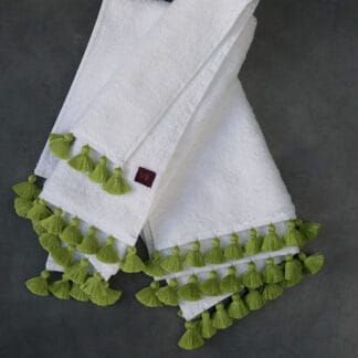 buy white terry towel green pompoms