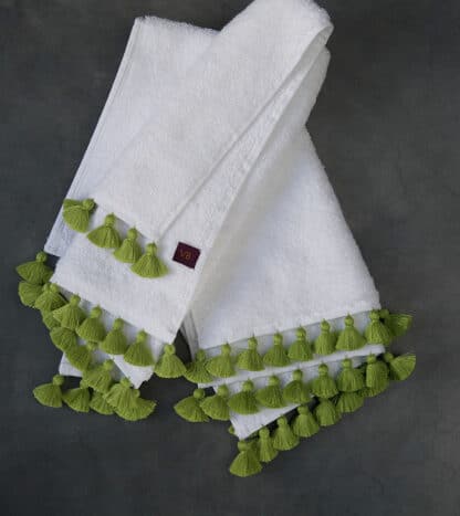 buy white terry towel green pompoms