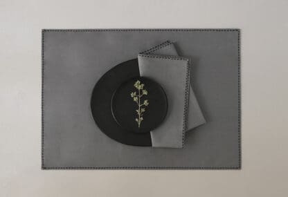 grey table linen Trass black embroidery by Valerie Barkowski