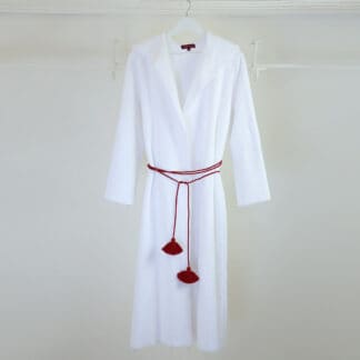White terry bathrobe - carmine pompom
