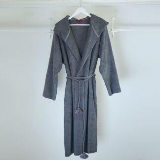Grey terry bathrobe - grey pompon